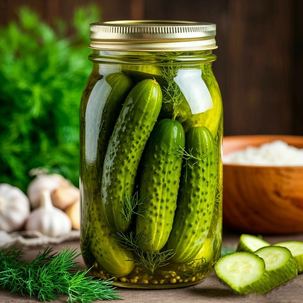 Fermented pickles in a jar without vinegar